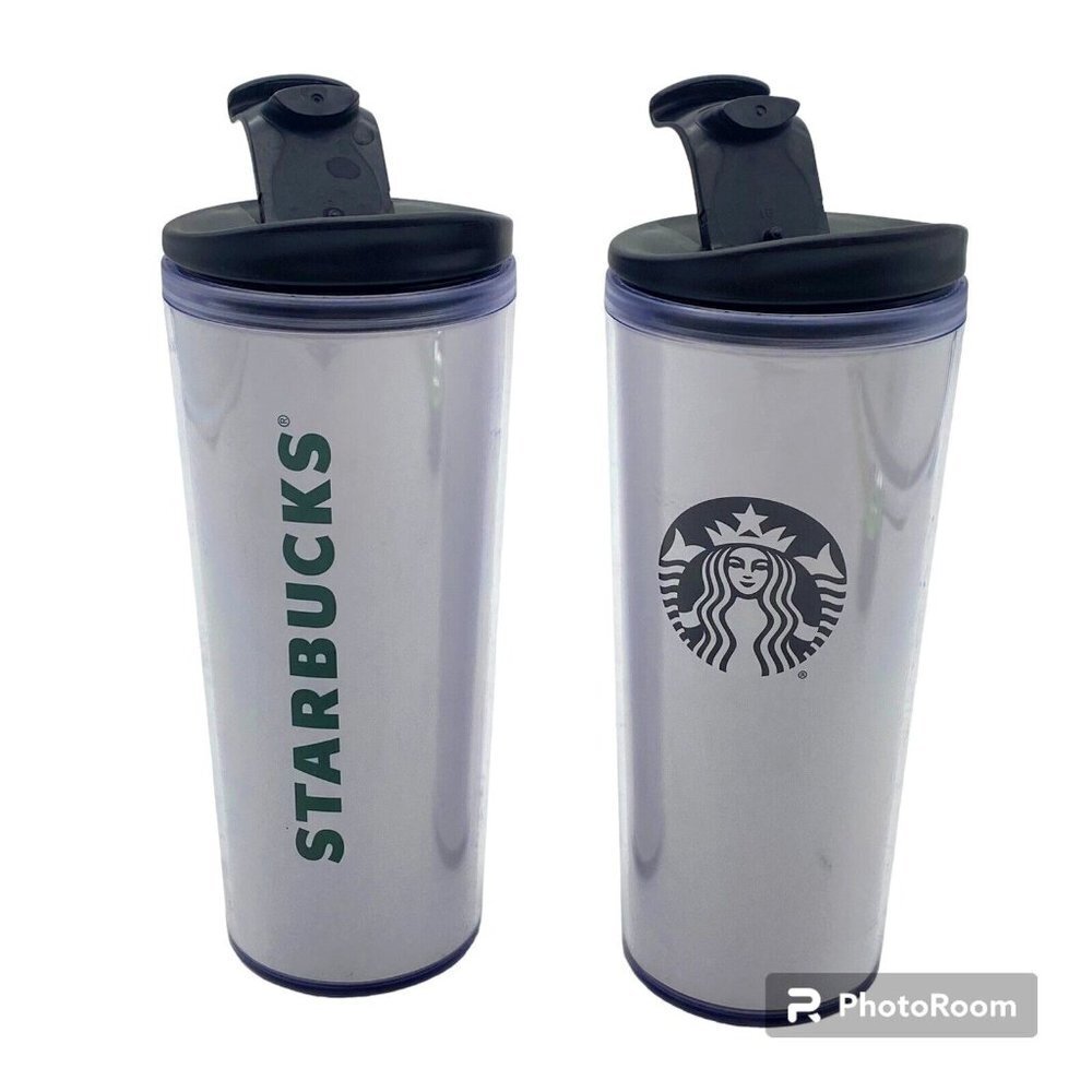 Starbucks‎ Coffee Travel Tumbler Mug 16oz Flip Top Lot of 2 Mermaid Spellout